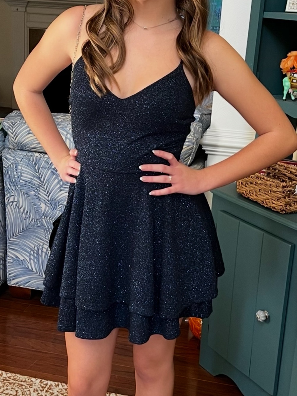 Formal Sparkling Navy/Midnight Blue Glitter Skater Dress